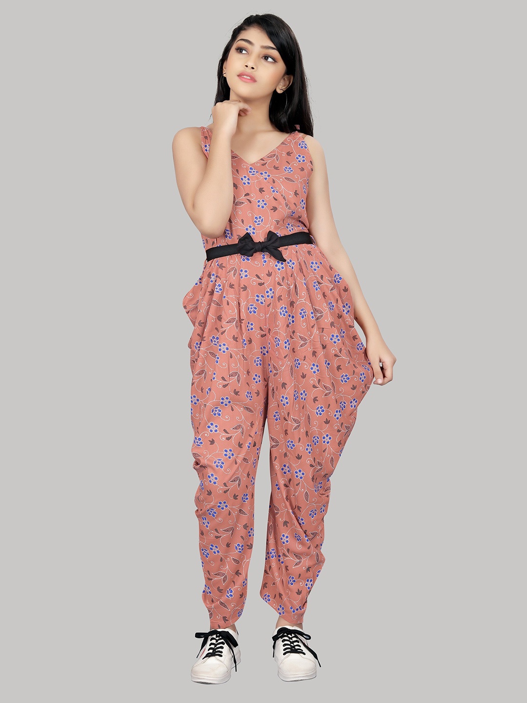 

R K MANIYAR Girls Floral Printed Basic Jumpsuit, Pink