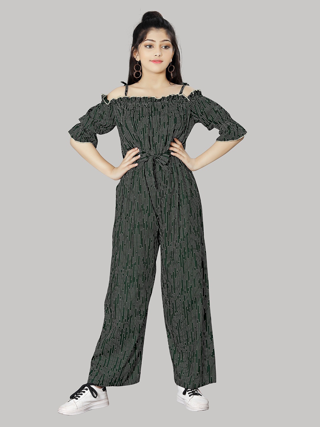 

R K MANIYAR Girls Striped Basic Jumpsuit, Green