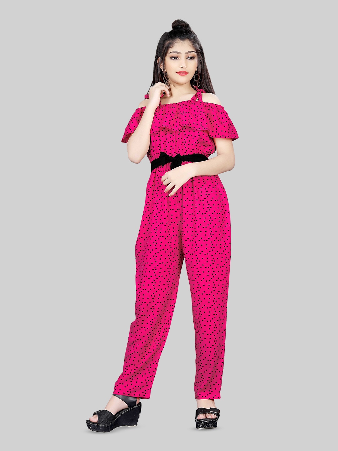 

R K MANIYAR Girls Printed Basic Jumpsuit, Pink