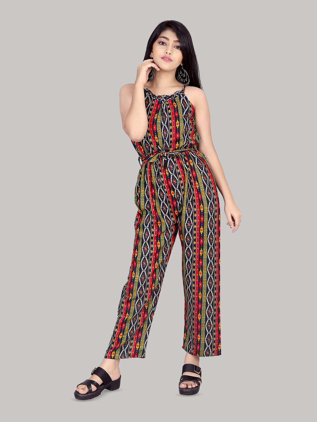 

R K MANIYAR Girls Printed Shoulder Straps Basic Jumpsuit, Navy blue