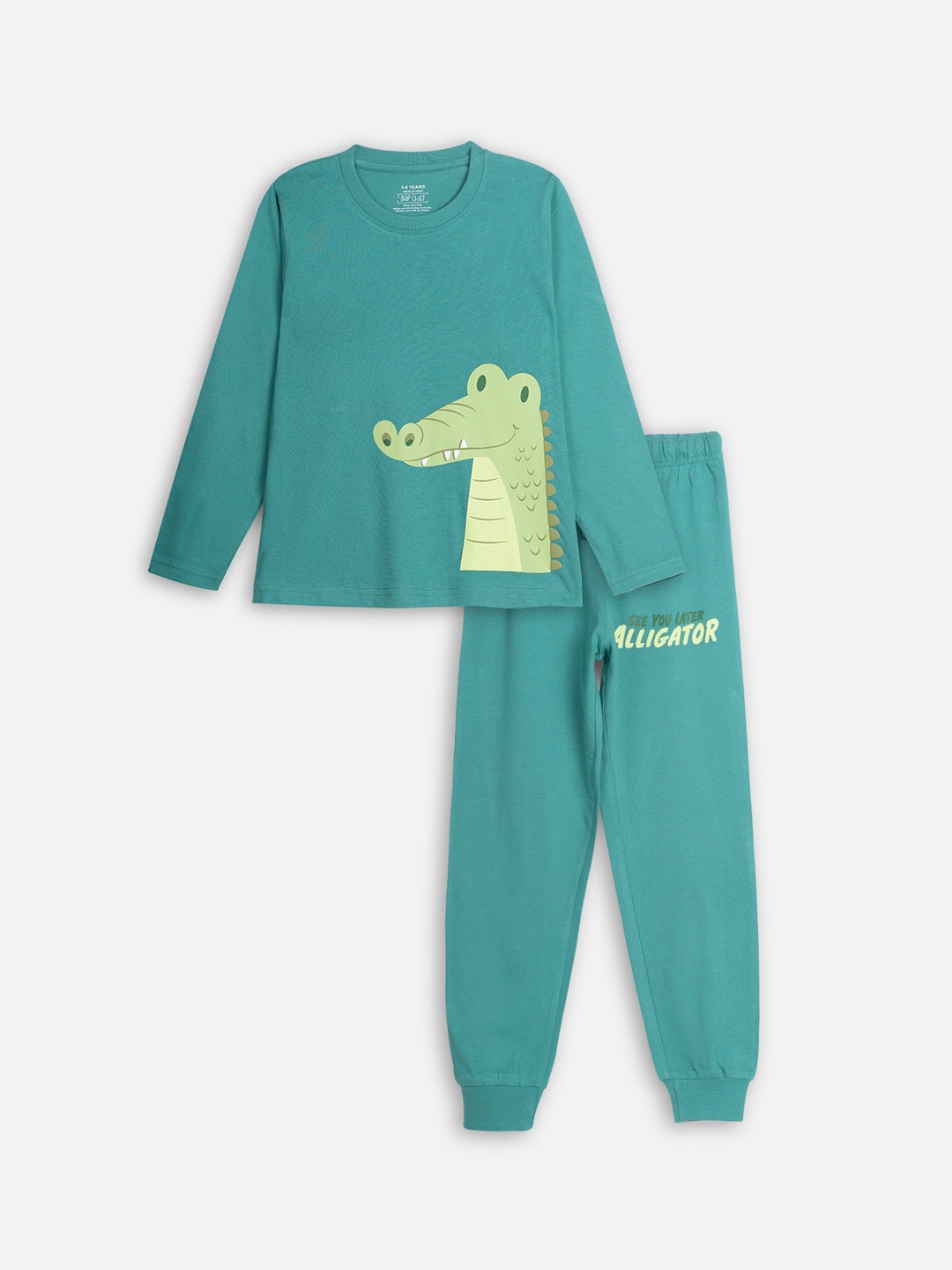 

Nap Chief Kids Printed T-Shirt With Pyjamas Pure Cotton Night Suit, Green