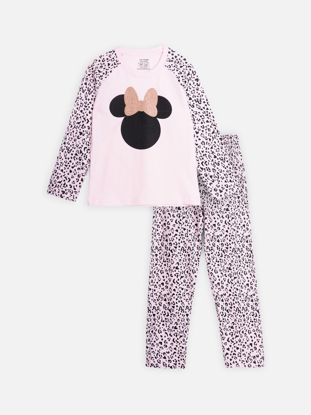 

Nap Chief Girls Minnie Mouse Printed T-Shirt With Pyjamas Cotton Night Suit, Black