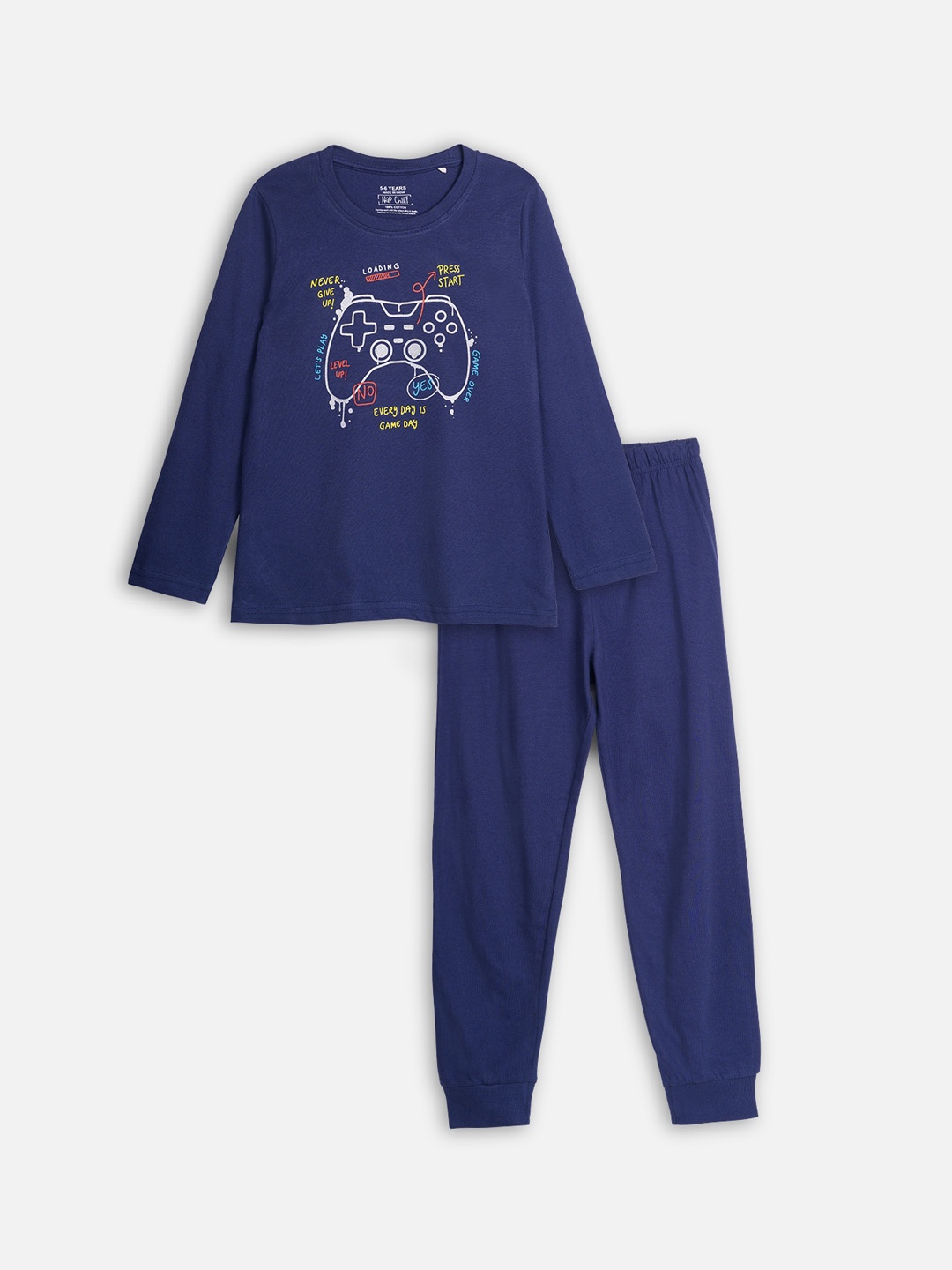 

Nap Chief Unisex Kids Graphic Printed Pure Cotton Night Suit, Navy blue