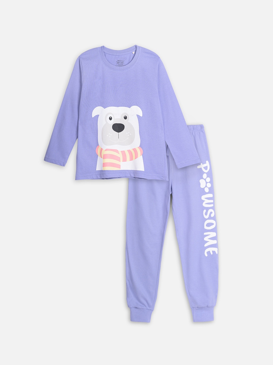 

Nap Chief Kids Pure Cotton Pawsome Doggy Printed Tshirt & Pyjama Set, Lavender