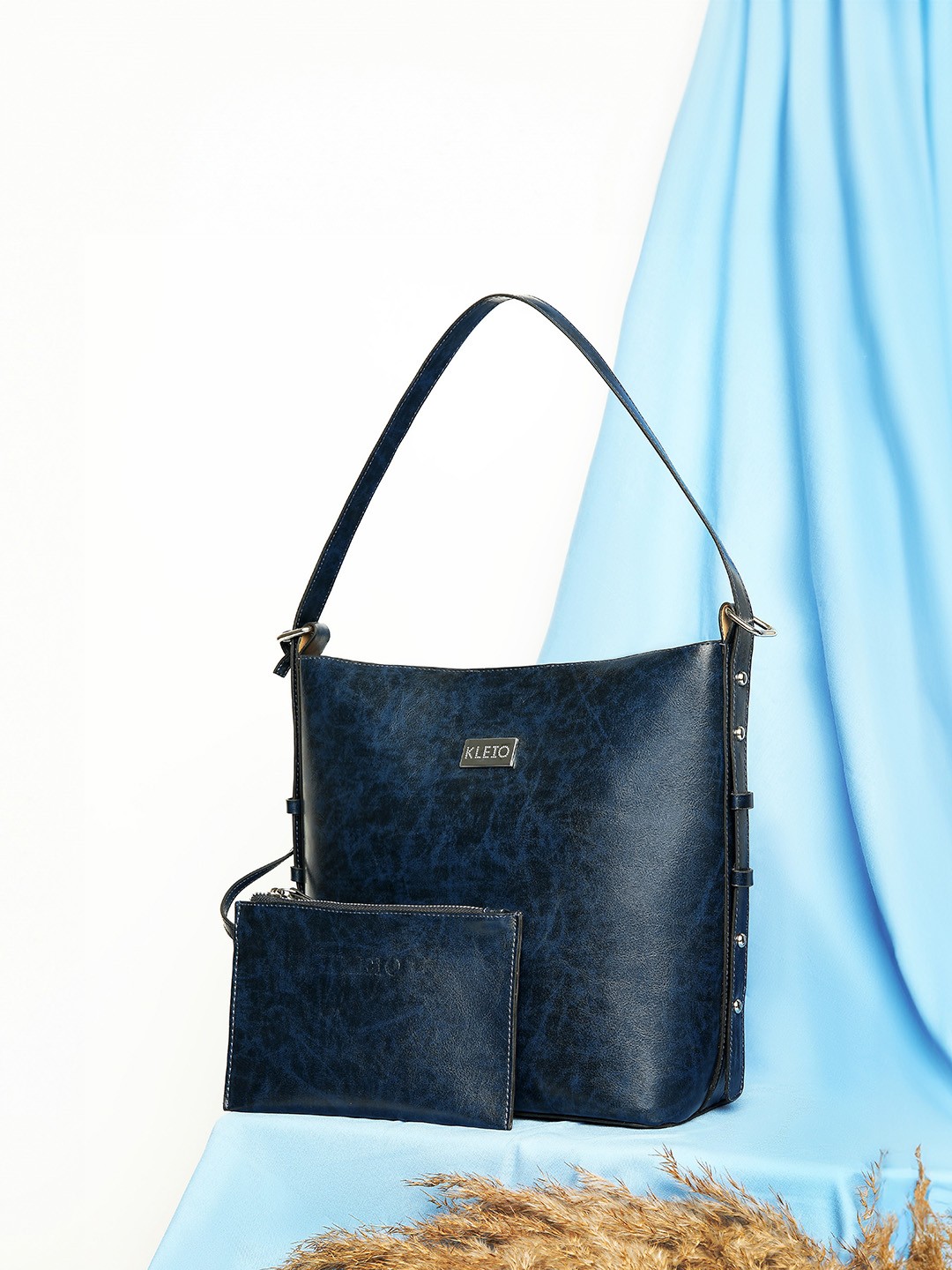 

KLEIO Abstract Printed Oversized Bucket Shoulder Bag, Navy blue