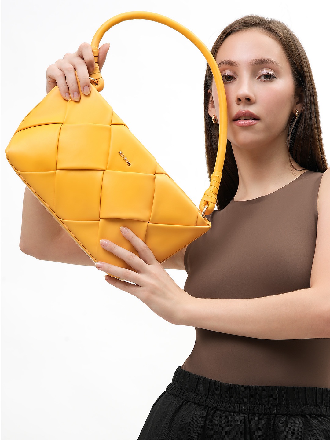 

KLEIO Textured Structured Shoulder Bag With Quilted, Mustard