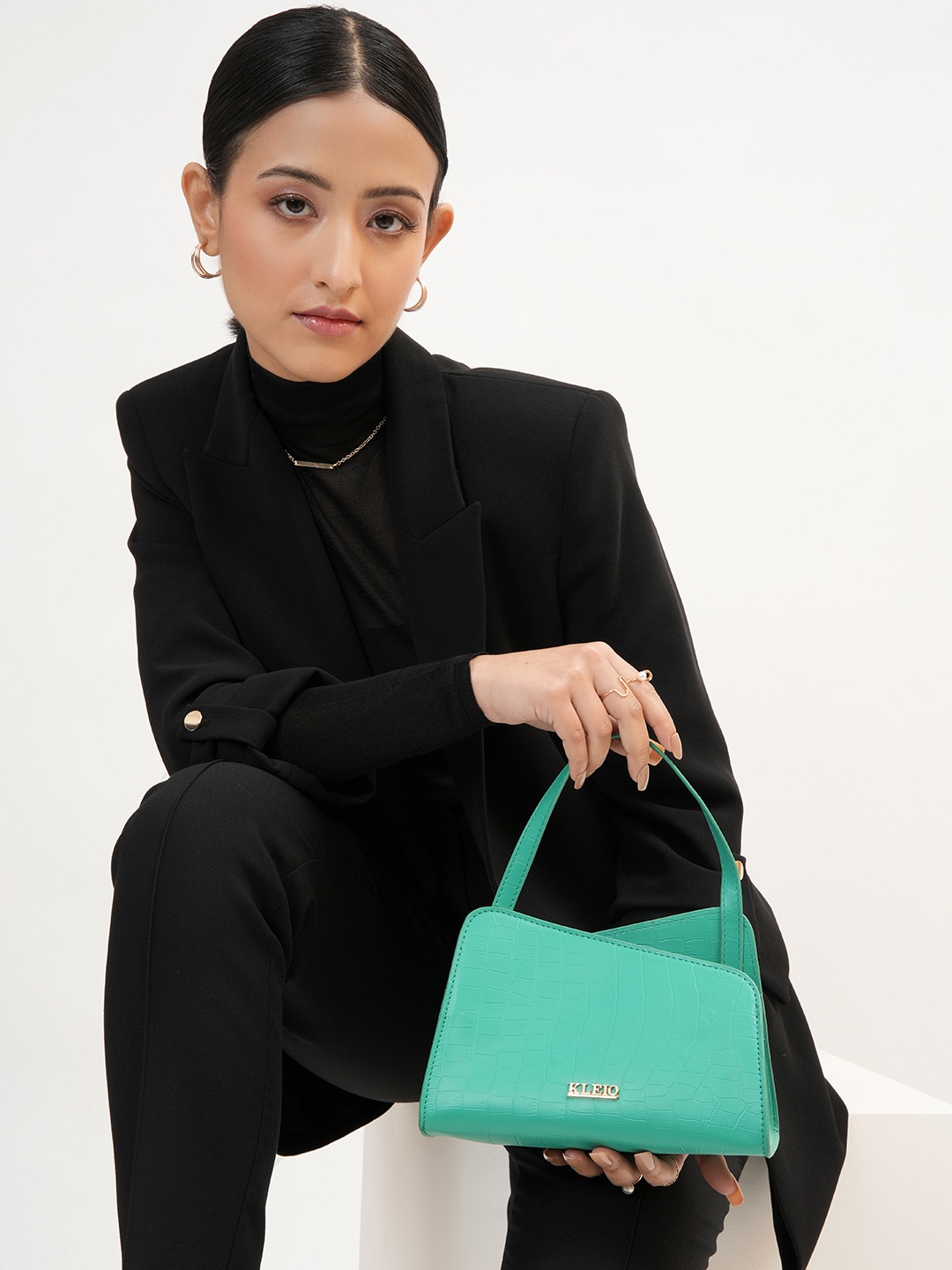 KLEIO Textured Shopper Handheld Bag, Green
