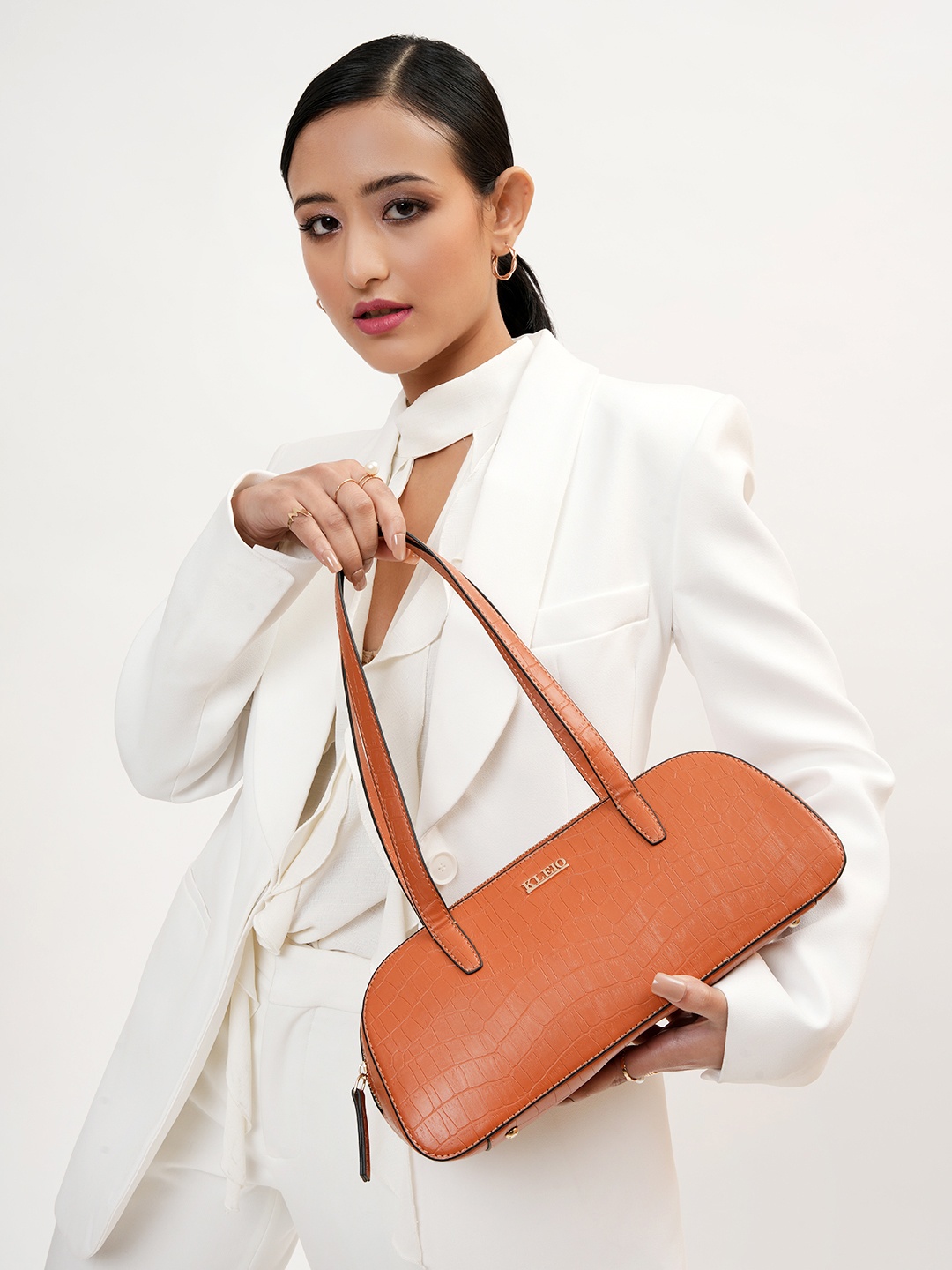 

KLEIO Textured Structured Shoulder Bag, Tan