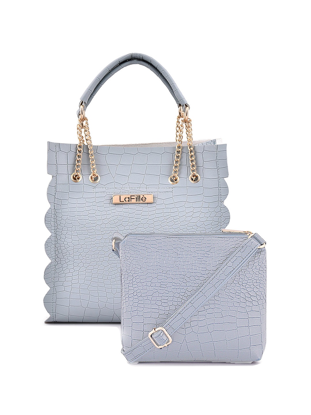 

LaFille Turquoise Set Of 2 Textured Structured Handheld Bags, Turquoise blue