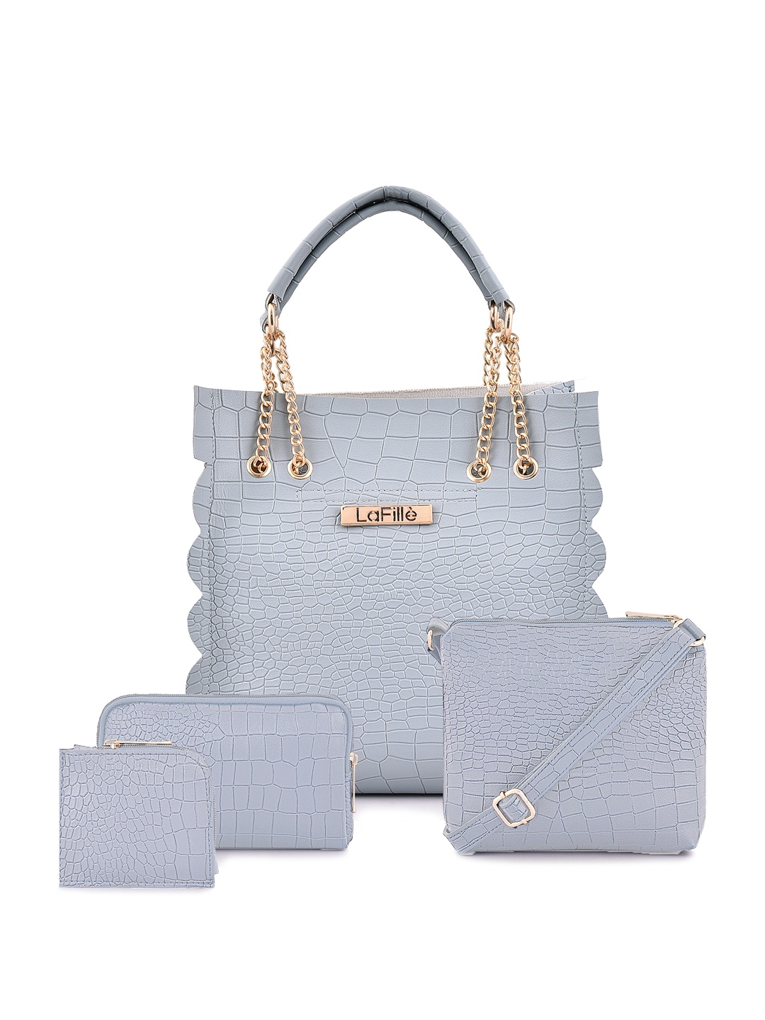 

LaFille Set of 4 Textured Structured Bags, Blue