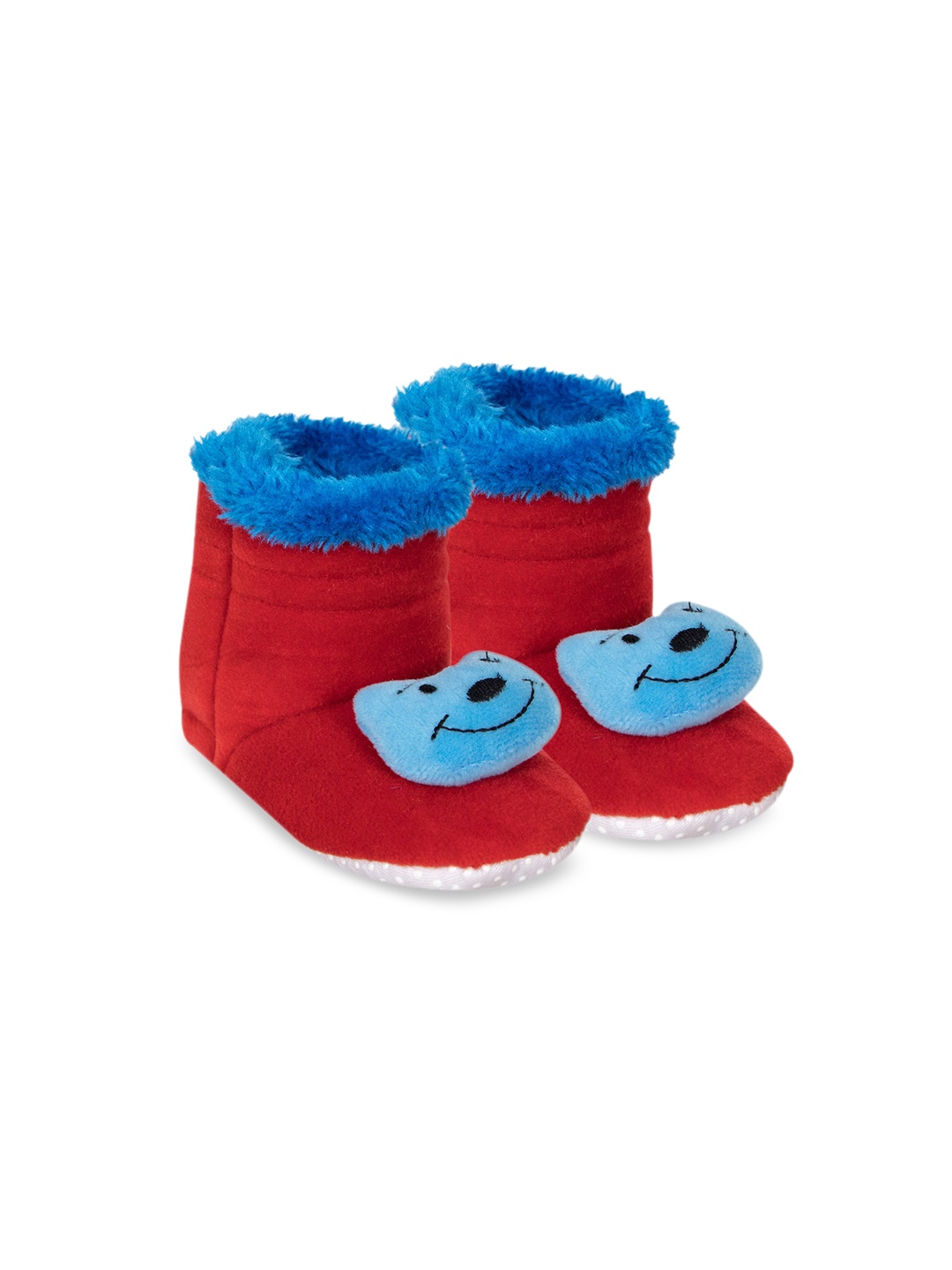 

BAESD Infants Teddy Face Velvet Fur Anti-Slip Ankle Booties, Red