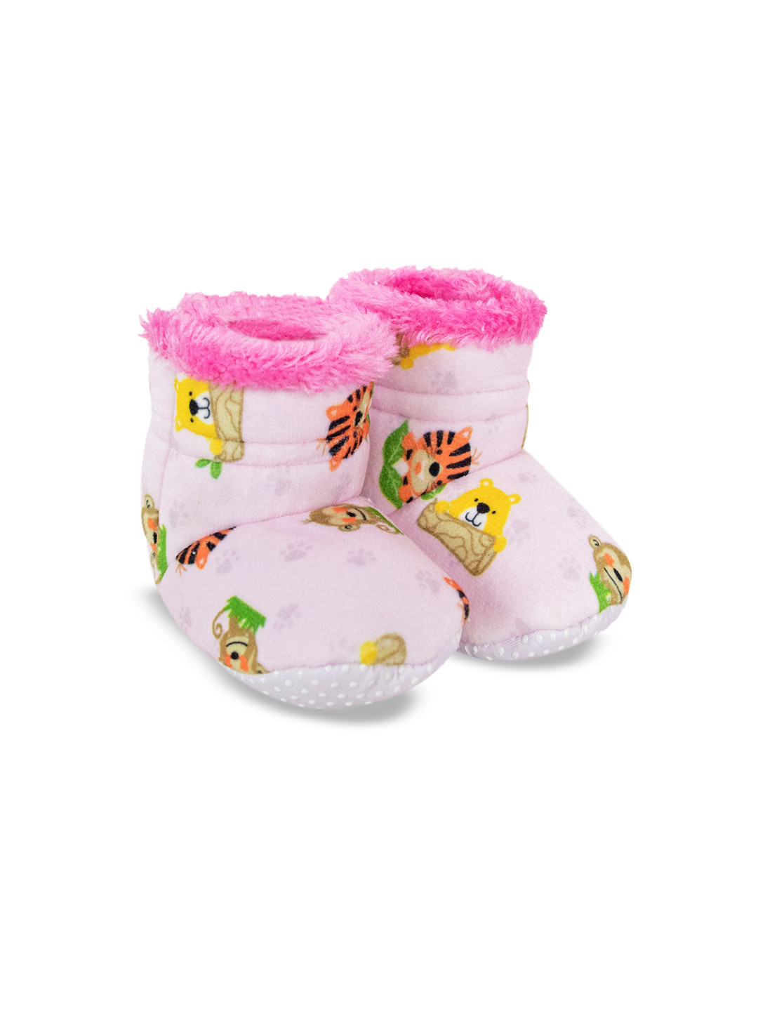 

BAESD Infants Mid Top Animal Printed Velvet Booties, Pink