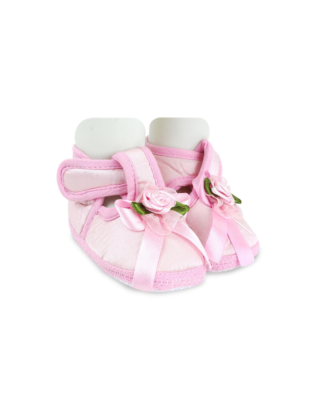 

BAESD Infant Girls Floral Bow Embellished Satin Anti Slip Booties, Pink