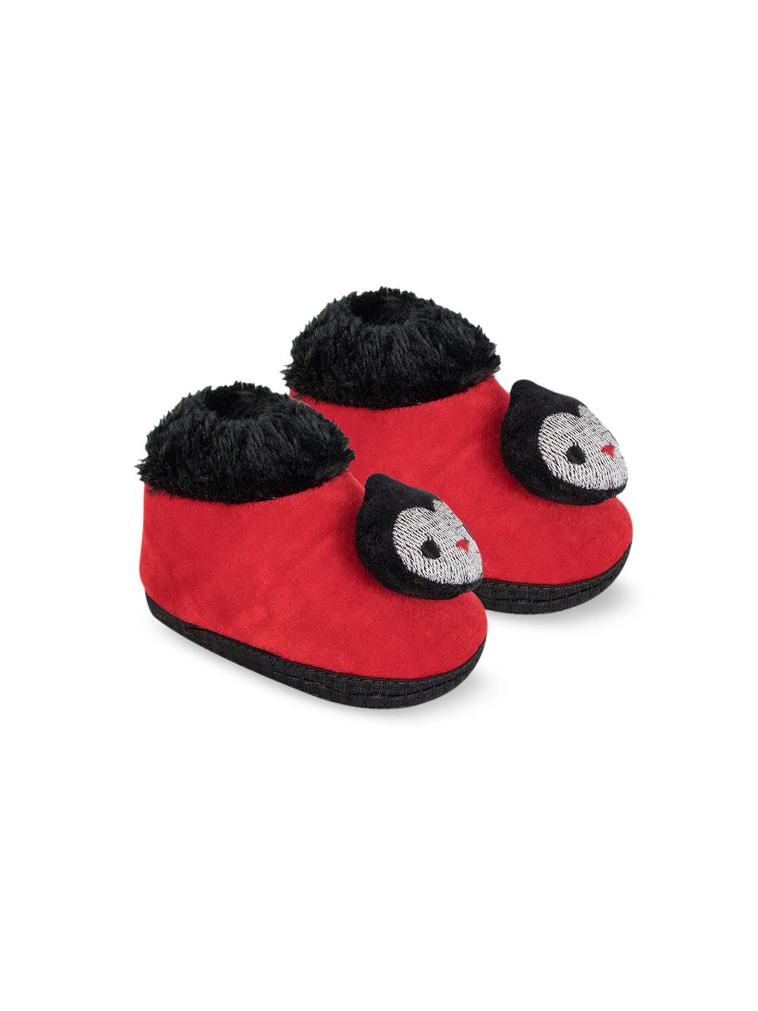 

BAESD Infants Penguin Face Velvet Fur Anti-Slip Booties, Red