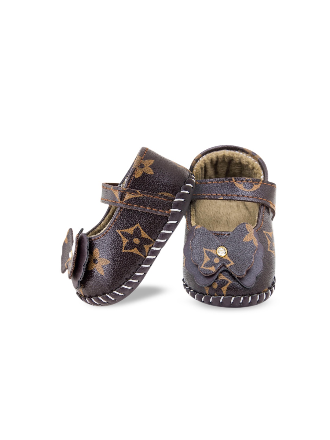 

BAESD Infant Girls Floral Printed Ballerina Booties With Bows, Brown