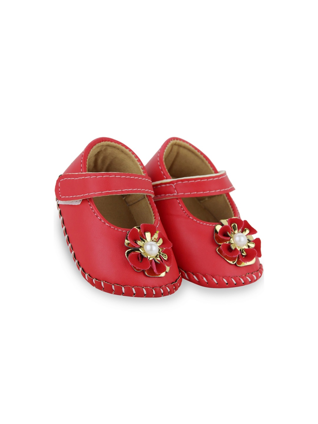 

BAESD Infant Girls Floral Embellished Ballerina Booties, Red