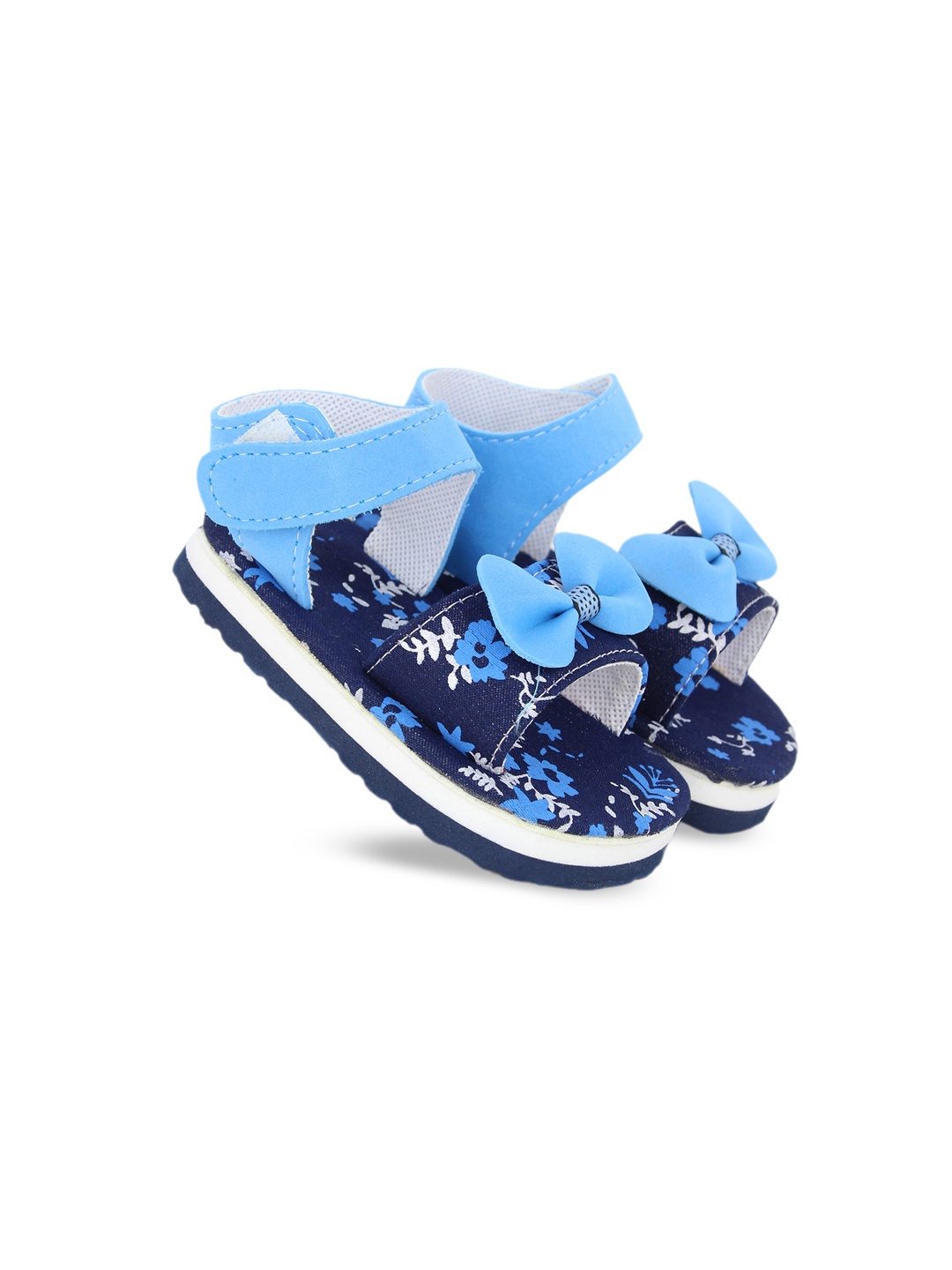 

BAESD Infant Girls Floral Print Open Toe Flat Booties With Musical Chu Chu, Blue