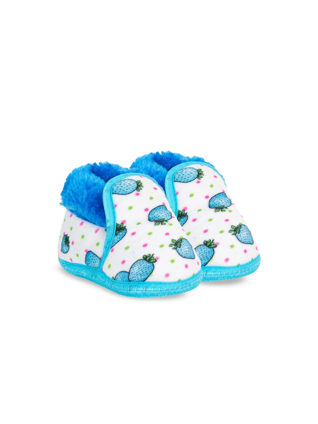 

BAESD Infants Strawberry Printed Velvet Fur Anti Slip Booties, Blue