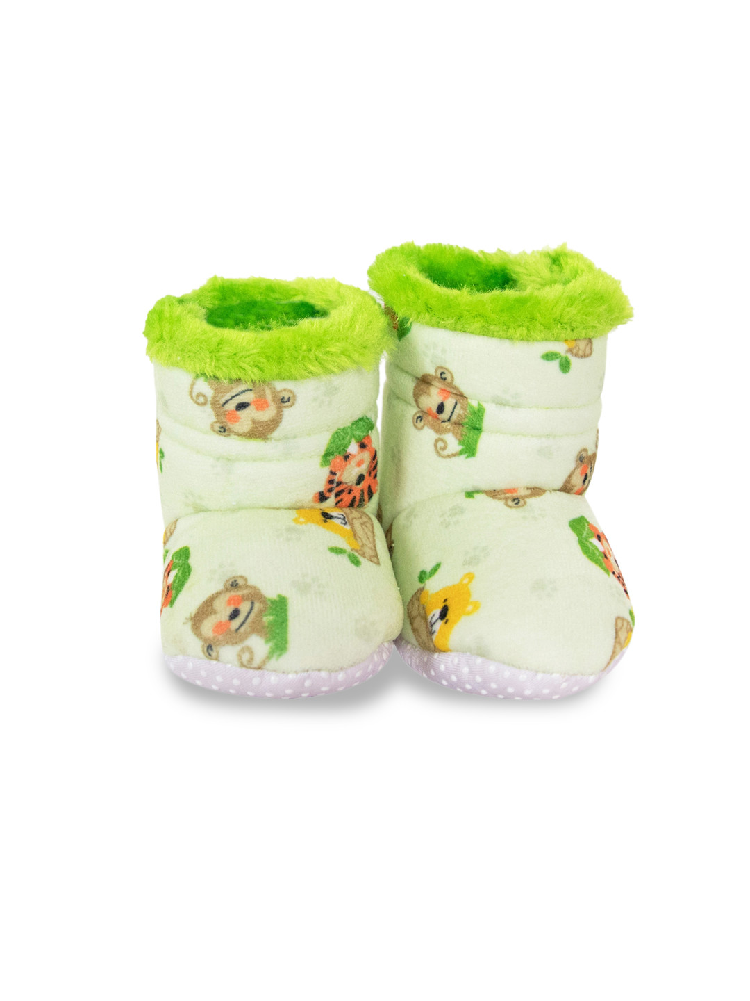 

BAESD Infants Mid Top Animal Printed Velvet Anti-Skid Booties, Green