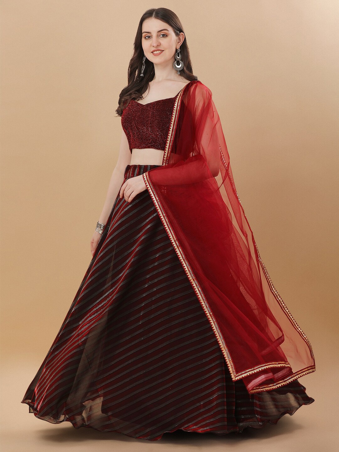 

Mitera Red Semi-Stitched Lehenga & Unstitched Blouse With Dupatta