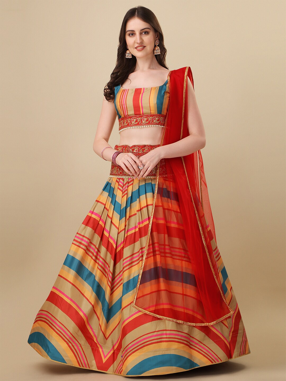 

Mitera Blue & Yellow Printed Semi-Stitched Lehenga & Unstitched Blouse With Dupatta