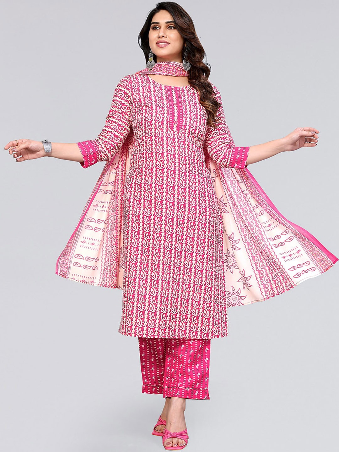 

KALINI Ethnic Motifs Printed Regular Kurta With Trousers & Dupatta, Pink