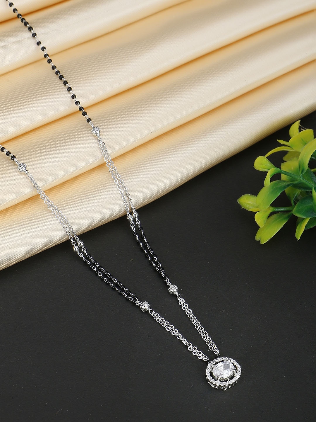 

Adwitiya Collection Silver-Plated Kundan-Studded Mangalsutra