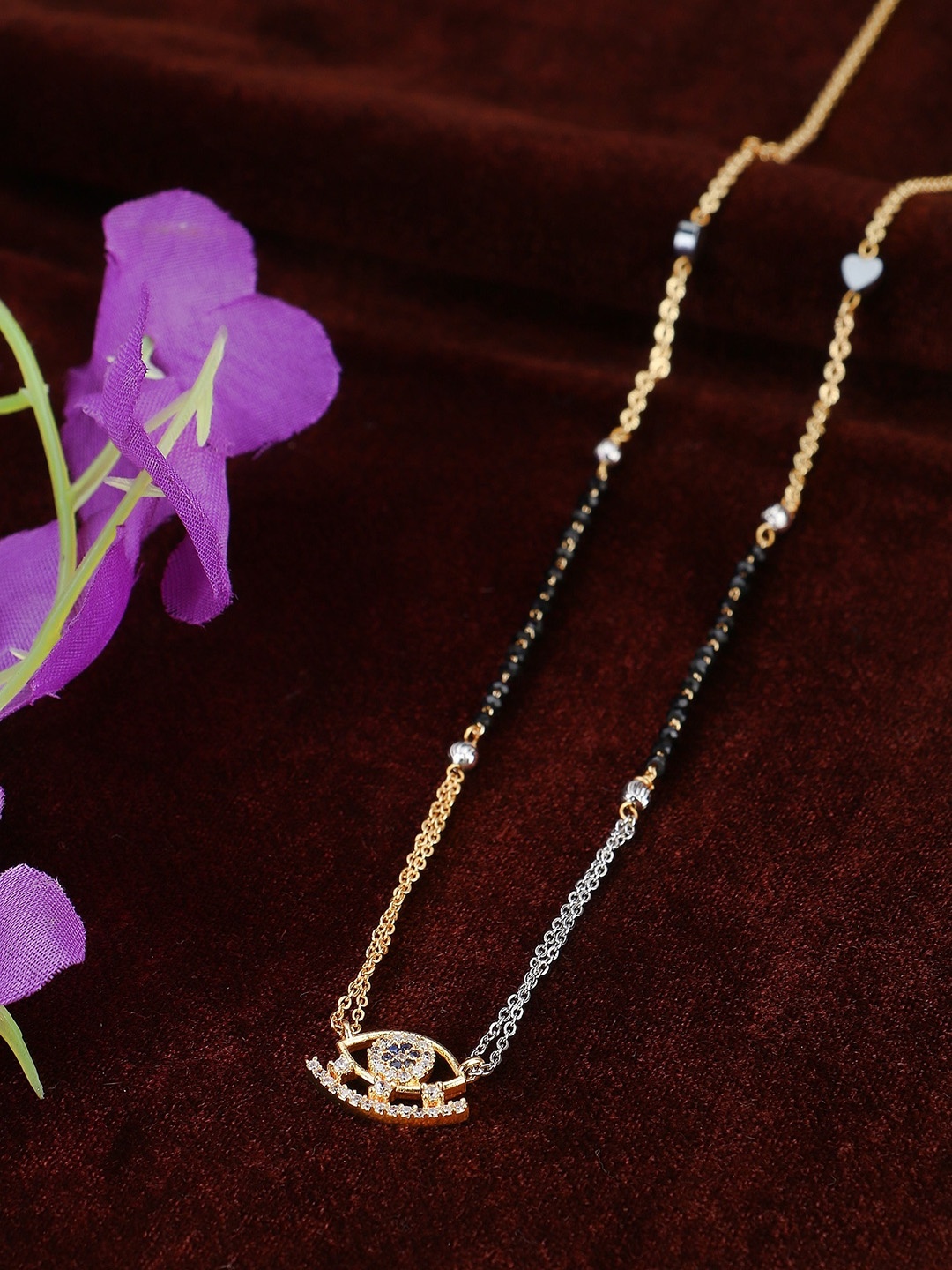 

Adwitiya Collection Gold-Plated Stone-Studded Eye Charm Mangalsutra