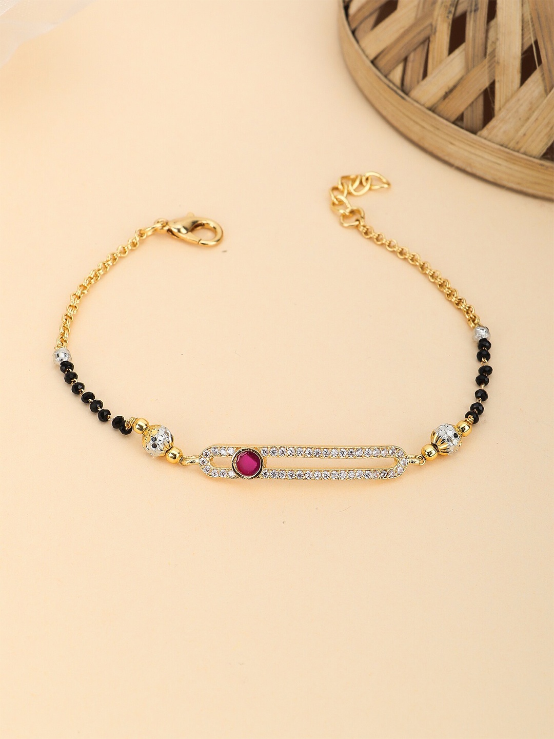 

Adwitiya Collection Gold-Plated Stone-Studded Link Bracelet