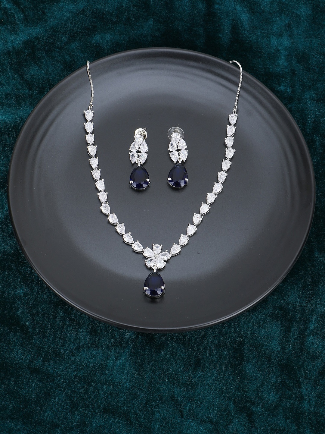 

Adwitiya Collection Rhodium Plated AD Studded Jewellery Set, Silver