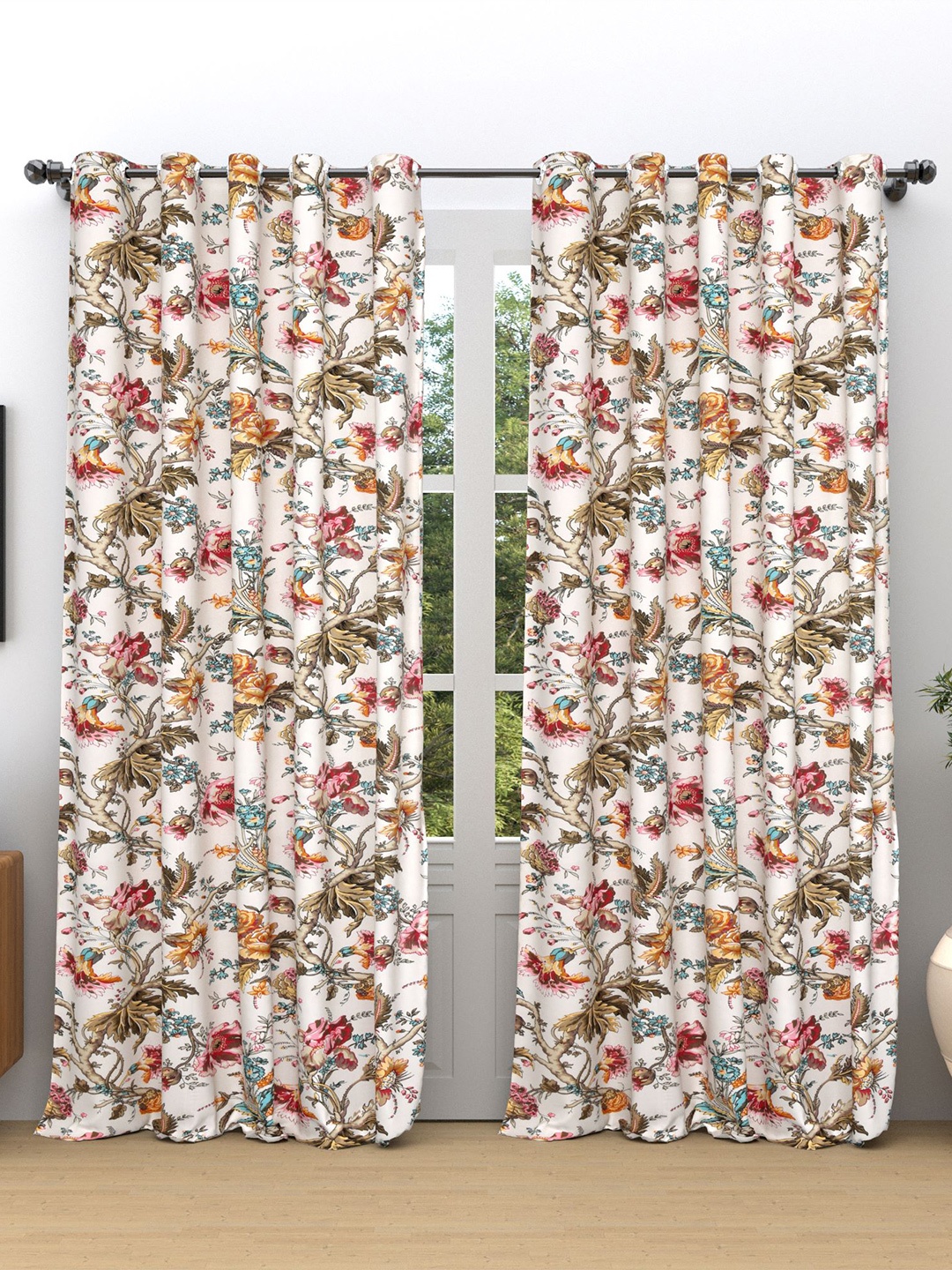 

RAASO White & Blue 2 Pieces Ethnic Cotton Room Darkening Door Curtains