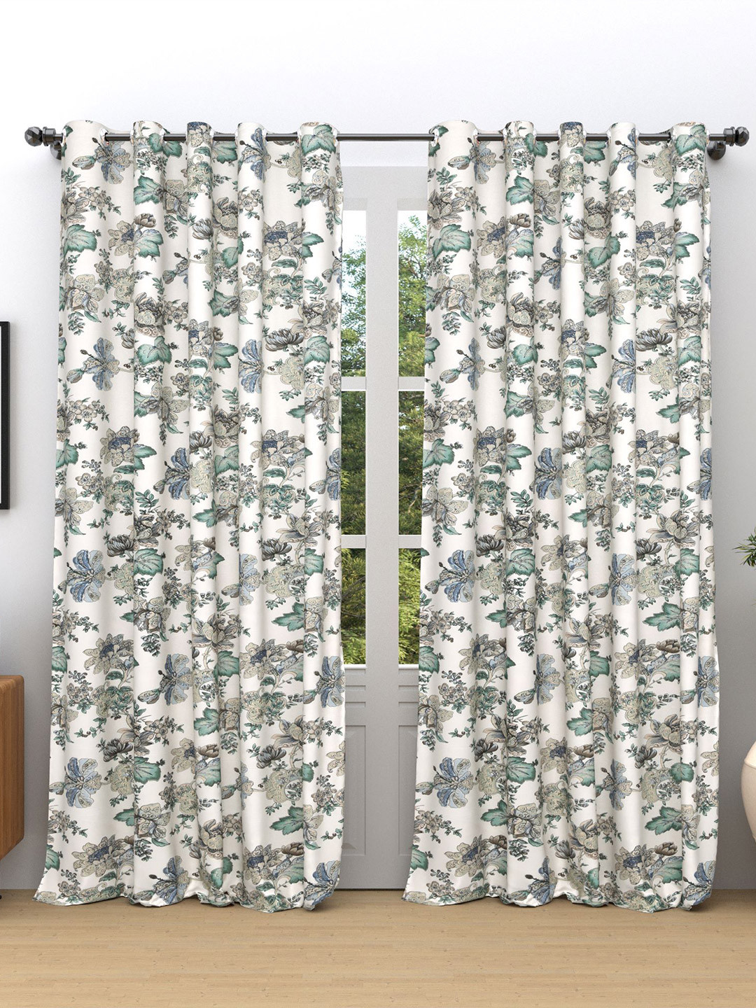 

RAASO Grey & White 2 Pieces Ethnic Motifs Room Darkening Cotton Long Door Curtains