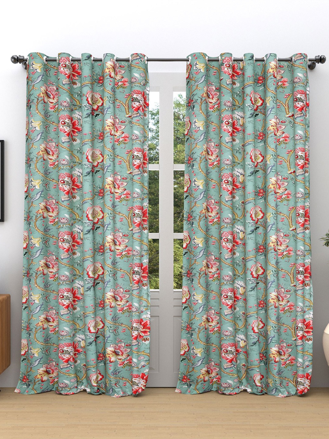 

RAASO Green & Pink 2 Pieces Ethnic Motifs Cotton Room Darkening Door Curtains