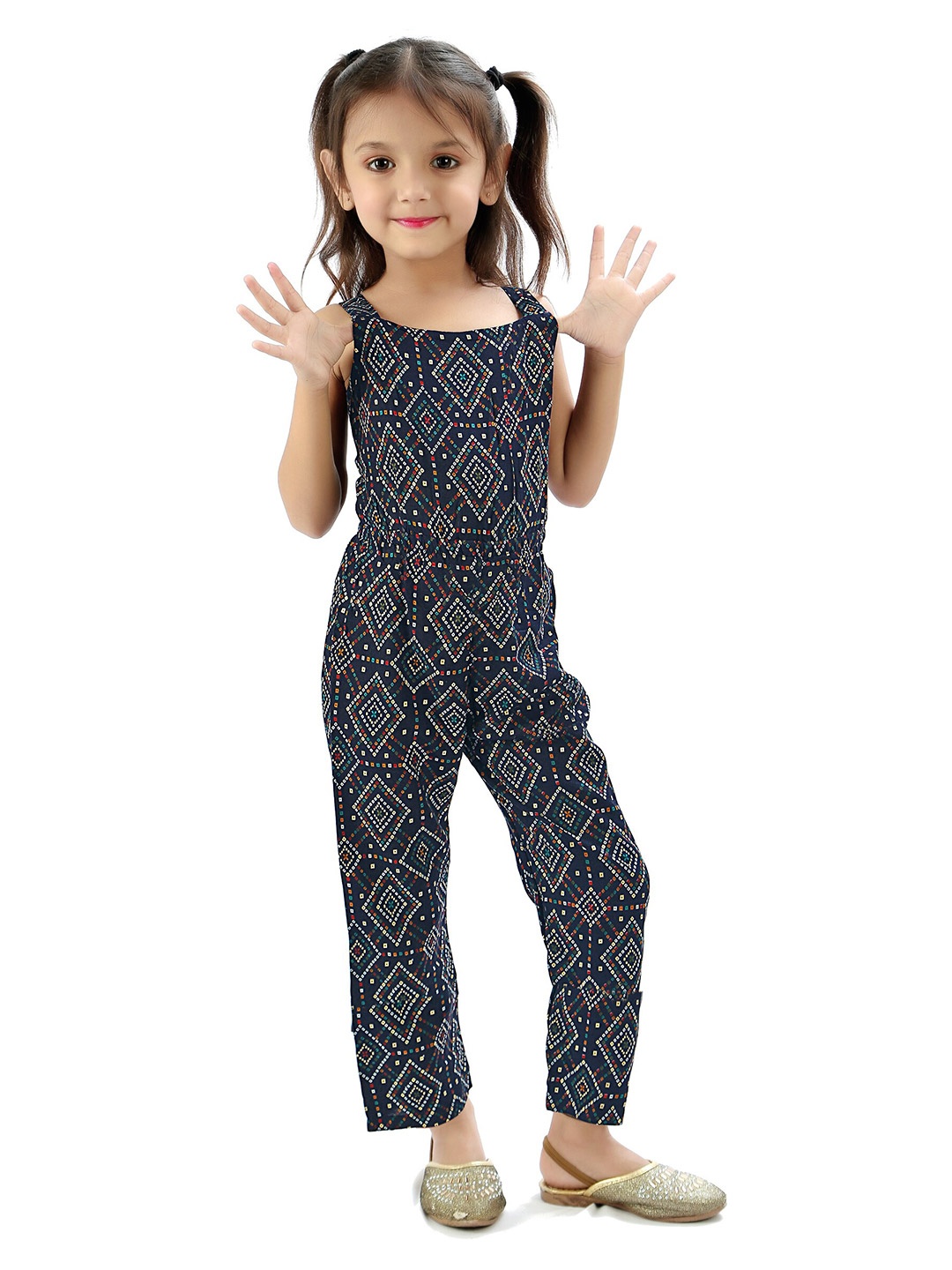 

R K MANIYAR Girls Printed Basic Jumpsuit, Navy blue