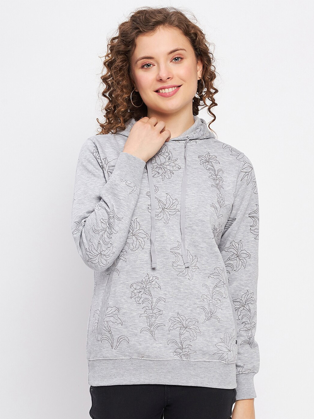 

Duke Floral Printed Hooded Pullover Sweatshirt, Grey