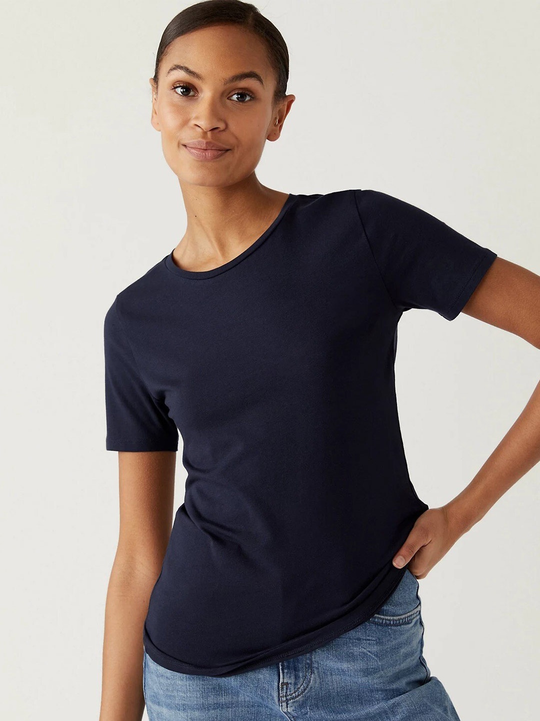 

Marks & Spencer Round Neck Short Sleeves T-Shirt, Navy blue