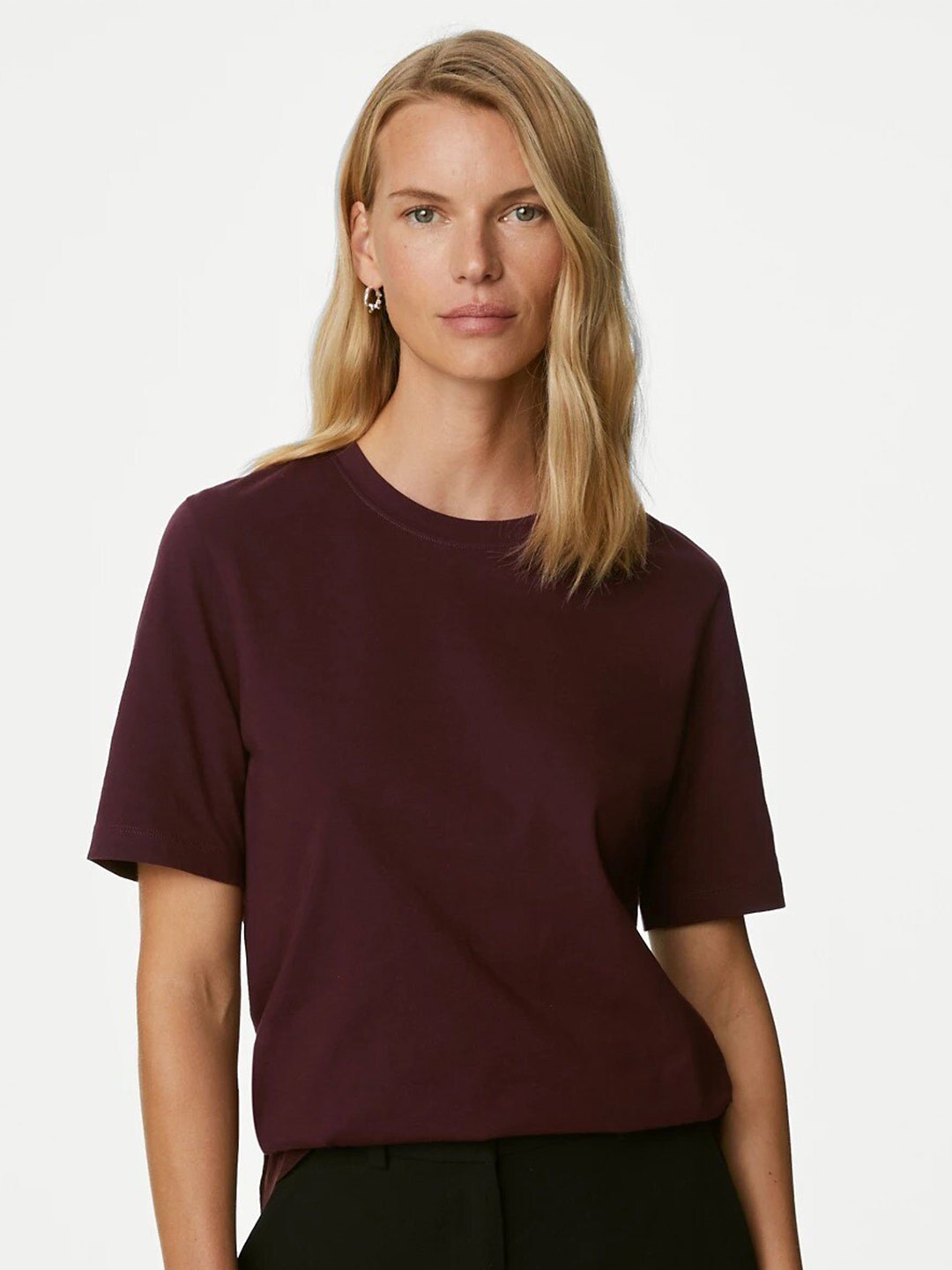 

Marks & Spencer Round Neck Pure Cotton T-Shirt, Burgundy