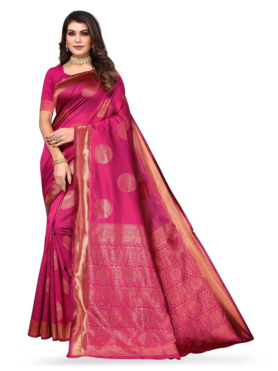 

KALINI Floral Woven Design Zari Kanjeevaram Saree, Pink