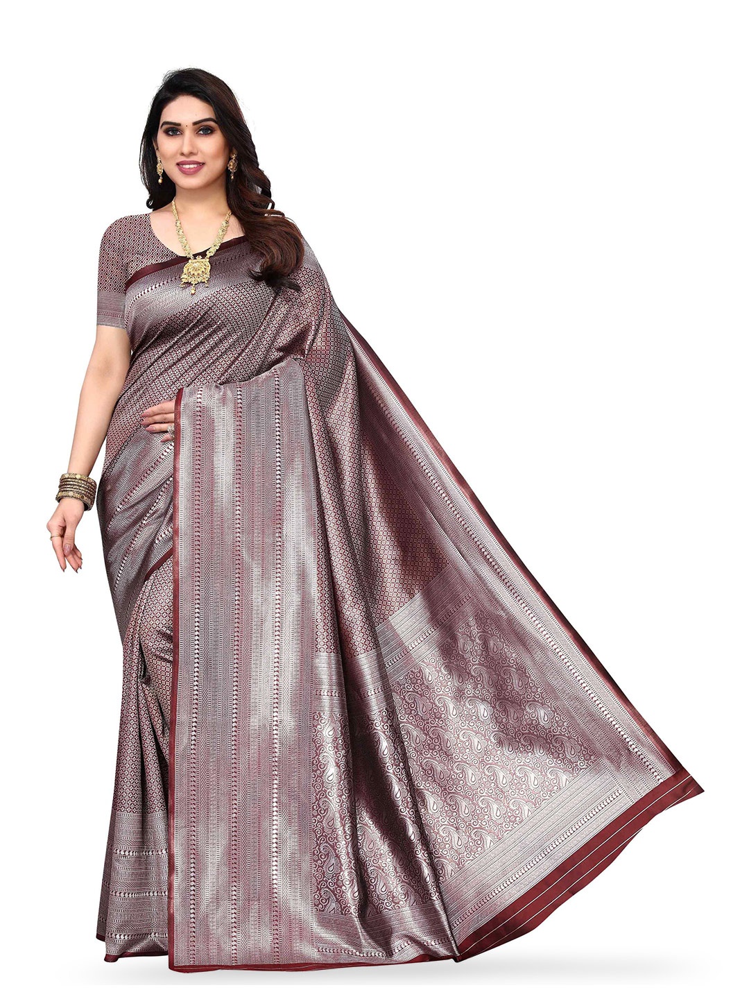 

KALINI Floral Woven Design Zari Kanjeevaram Saree, Maroon