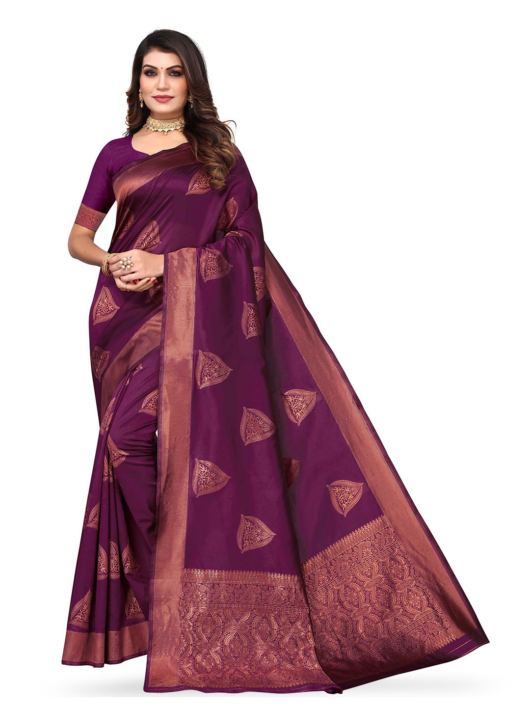 

KALINI Ethnic Motifs Woven Design Zari Kanjeevaram Saree, Purple