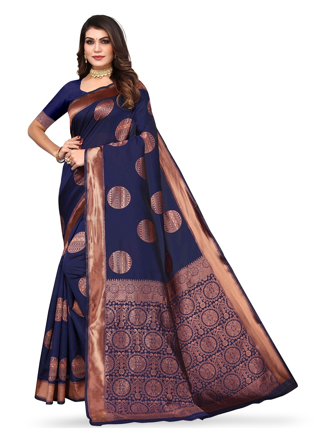 

KALINI Ethnic Motifs Woven Design Zari Kanjeevaram Saree, Blue