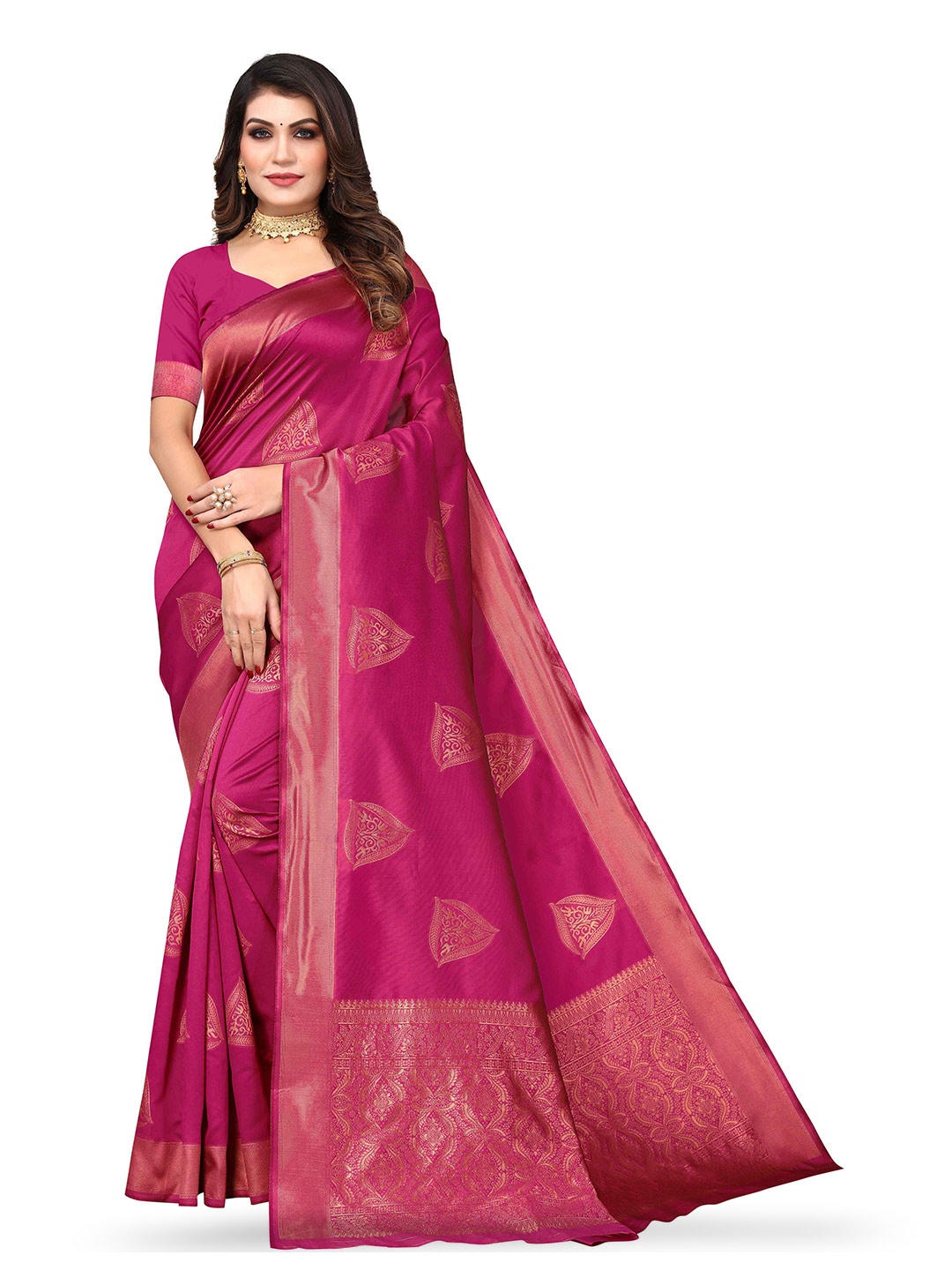 

KALINI Ethnic Motifs Woven Design Zari Kanjeevaram Saree, Pink