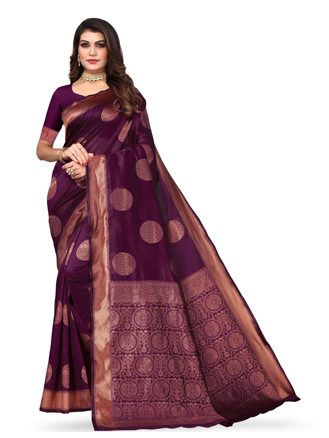 

KALINI Ethnic Motifs Woven Design Zari Kanjeevaram Saree, Purple
