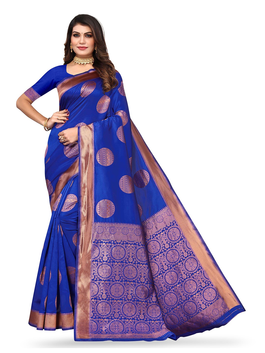 

KALINI Floral Woven Design Zari Kanjeevaram Saree, Blue