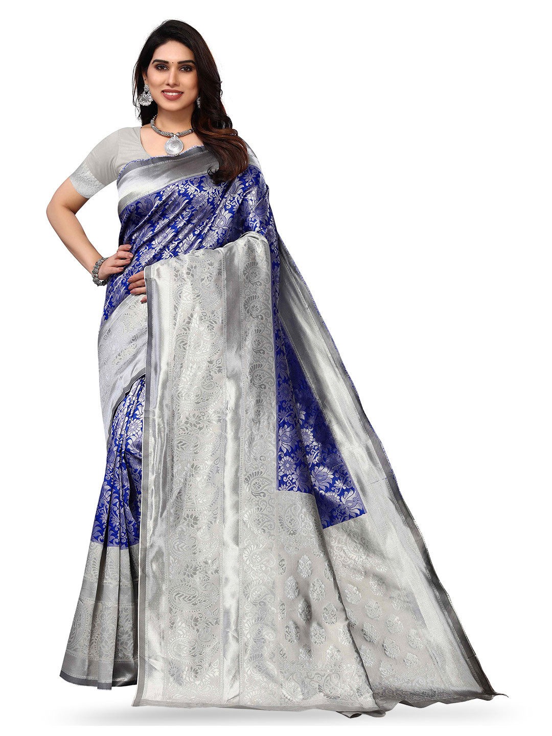 

KALINI Woven Design Zari Kanjeevaram Saree, Blue