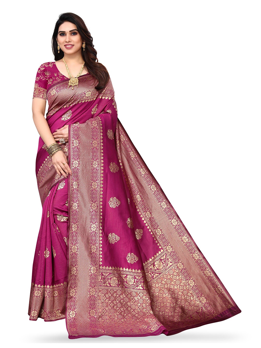 

KALINI Floral Woven Design Zari Kanjeevaram Saree, Purple
