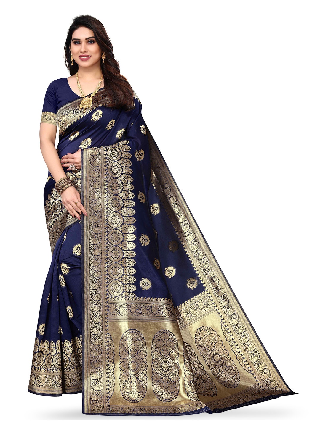 

KALINI Floral Woven Design Zari Kanjeevaram Saree, Blue