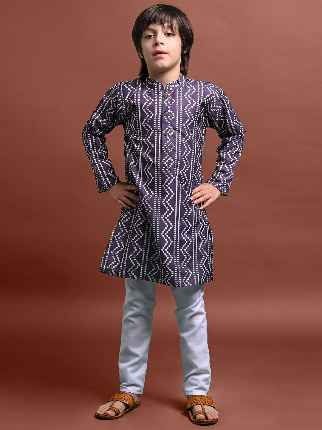 

VESHAM Boys Bandhani Regular Kurta With Pyjamas, Purple