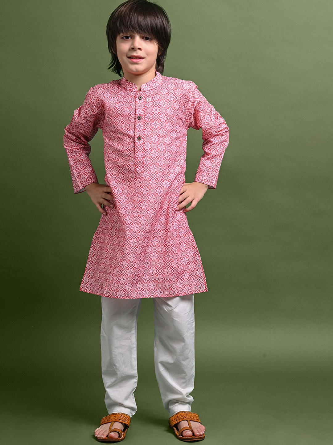 

VESHAM Boys Ethnic Motifs Printed Kurta With Pyjamas, Pink