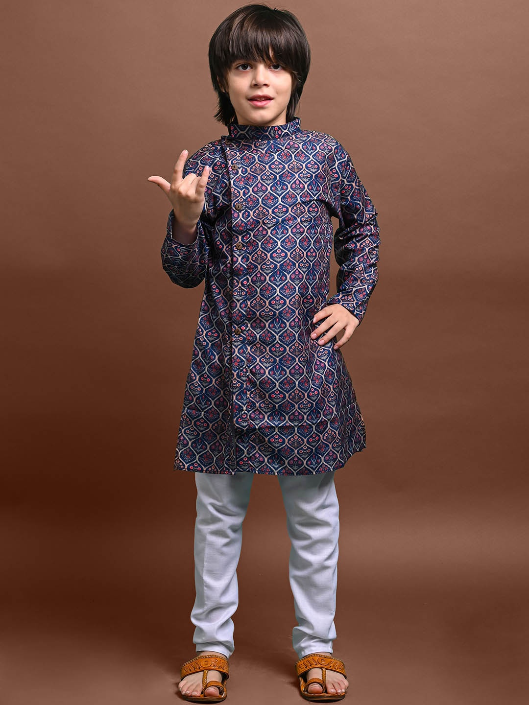 

VESHAM Boys Floral Printed Regular Kurta with Pyjamas, Blue